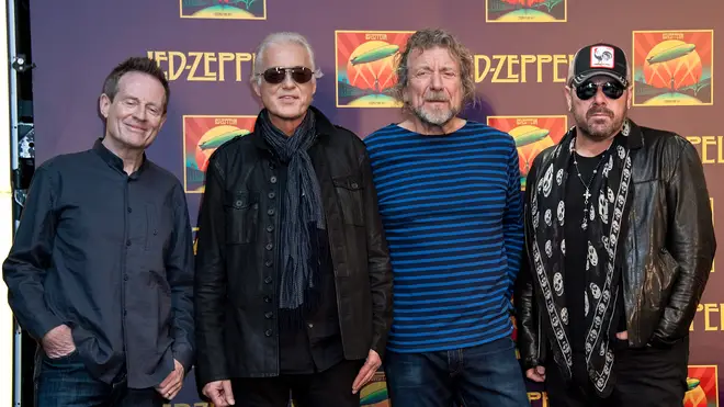 John Paul Jones, Jimmy Page, Robert Plant and Jason Bonham attend the Led Zeppelin: Celebration Day press conference at the Museum of Modern Art on October 9, 2012 in New York City.