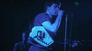 Ian Curtis playing the Vox Phantom Special VI guitar at Joy Division's high-profile show at London's Lyceum in February 1980