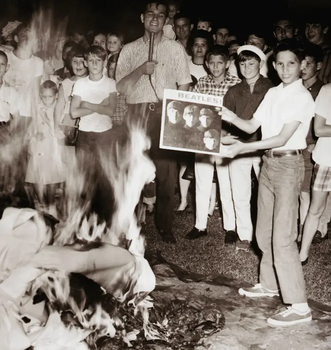 Beatle merchandise on a bonfire in Georgia, August 1966