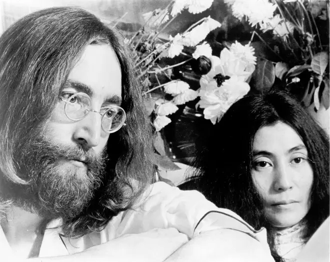 John Lennon and Yoko Ono at one of their peace "bed-in"s, 1969