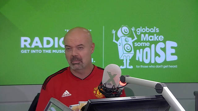 Charity Radio X - dominic byrne wears manchester utd shirt on the chris moyles show for make some noise