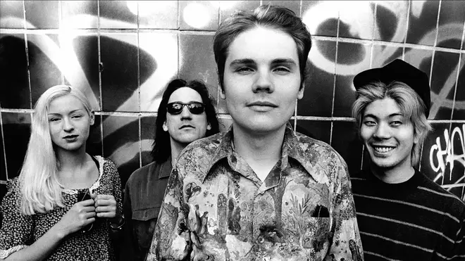 The Mellon Collie line up of Smashing Pumpkins, photographed in July 1993: D'Arcy, Jimmy Chamberlin, Billy Corgan and James Iha
