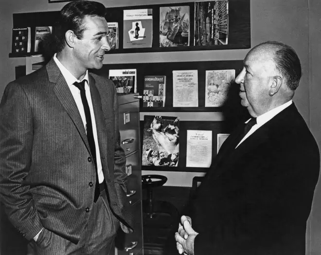 Sean Connery and Alfred Hitchcock during the making of Marnie in February 1964