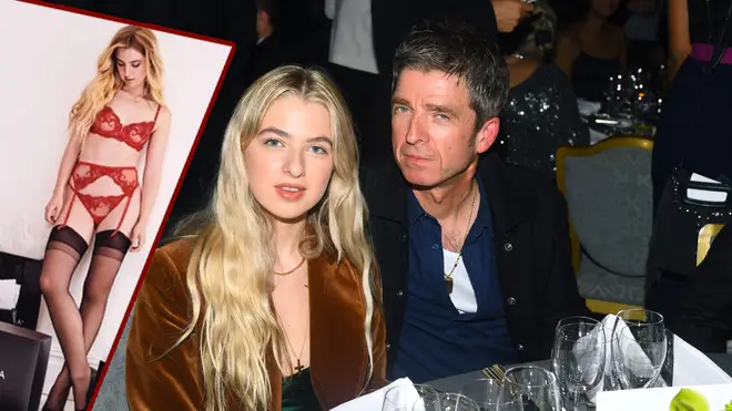 Anais Gallagher with dad Noel Gallahger with her lingerie photo inset