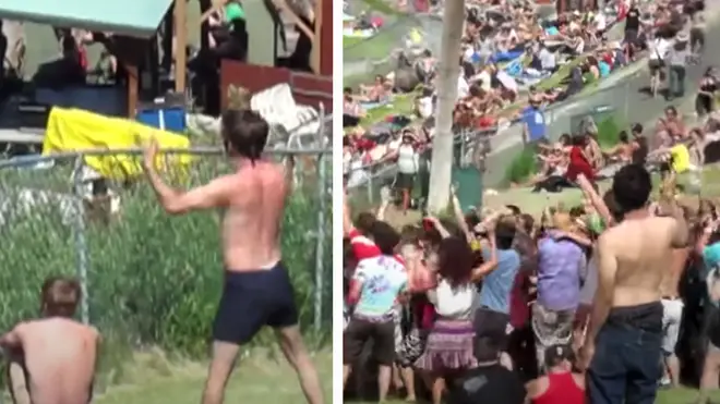 Man prompts dance party at a 2009 festival