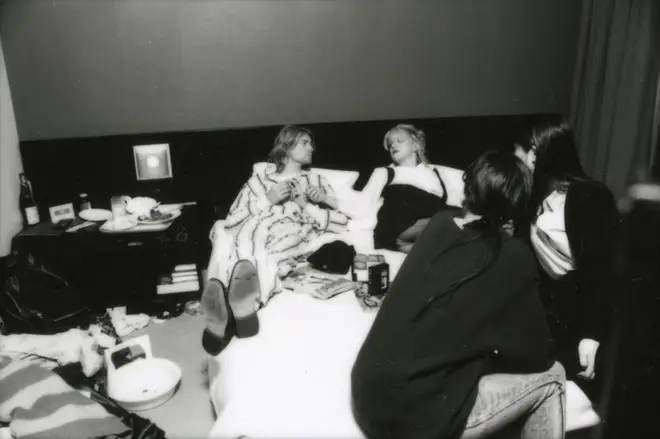 Kurt and Courtney lying in bed in Roppongi Prince Hotel in Tokyo, Japan, during an interview, 19th December 1992