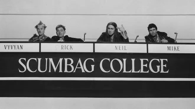 The Young Ones in the episode Bambi, 1984: drian Edmondson, Rik Mayall, Nigel Planner and Christopher Ryan