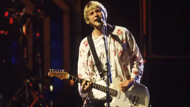 Kurt Cobain performing with Nirvana in September 1992