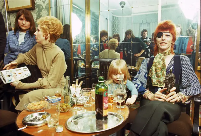 Bowie, wife Angela and son Duncan aka Zowie at a press conference in Amsterdam, February 1974