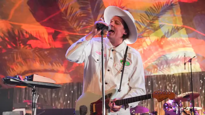 Win Butler on stage with Arcade Fire on 14 February 2020