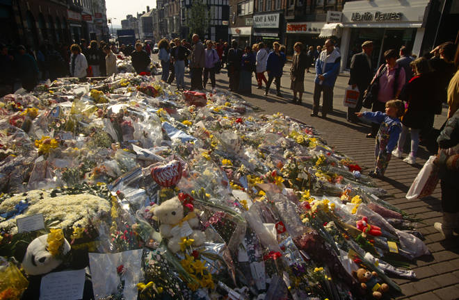 Flowers left at the location of the Warrington bomb attack in March 1993