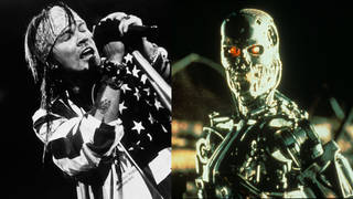 Axl Rose of Guns N'Roses and a scene from Terminator 2: Judgement Day