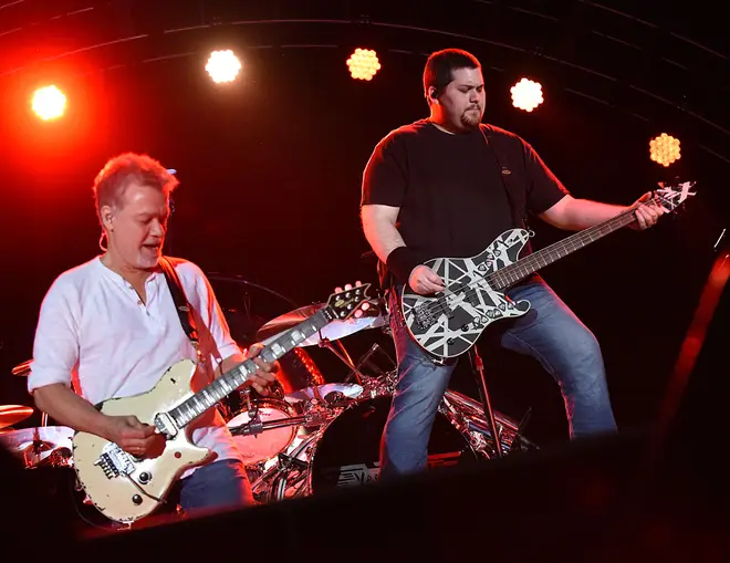 Eddie Van Halen and son Wolfgang perform in 2015