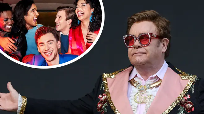 The cast of It's A Sin and Elton John