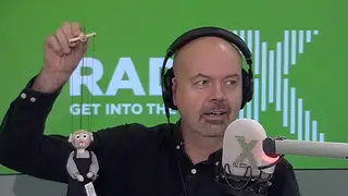 Dom gets a dodgy looking puppet from Pippa on The Chris Moyles Show