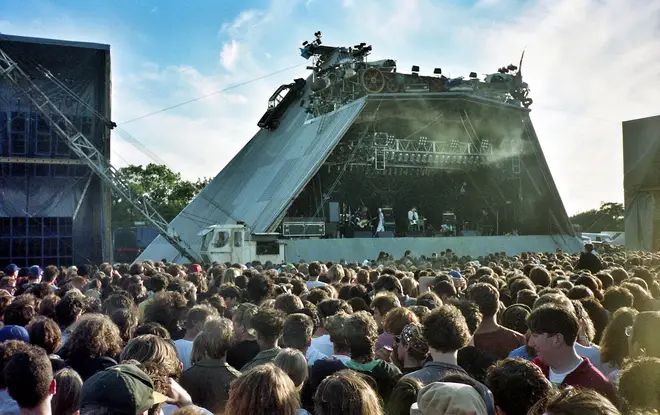 The corrugated Pyramid Stage gets a bit more busy-looking as the 90s arrive