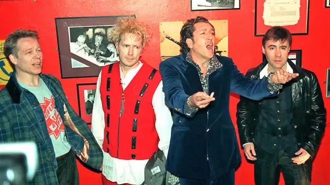 Sex Pistols in March 1996, announcing their reunion shows: Paul Cook, John Lydon, Steve Jones and Glen Matlock