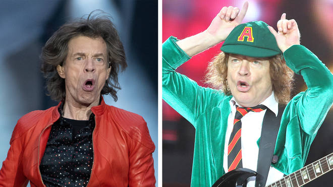 The Rolling Stones Mick Jagger and AC/DC's Angus Young