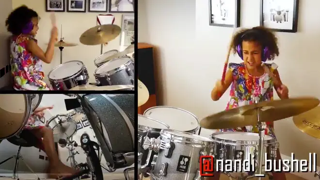 8-year-old drummer Nandi Lily Bushell drums to Foo Fighters' Everlong