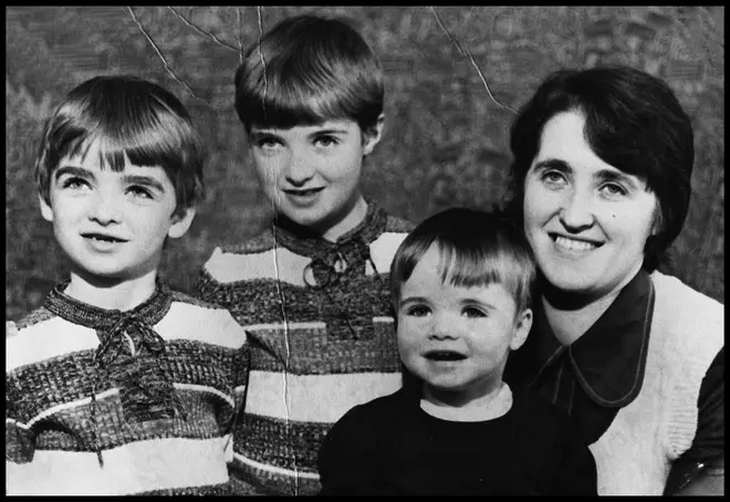 Family portrait of the Gallagher family in the mid 1970's from left to right Noel, Paul, Liam and Mum Peggy Gallagher