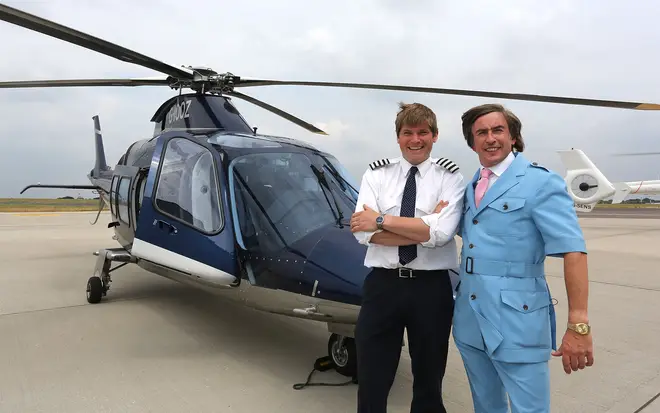 Alan Partridge travels by helicopter from Norwich to London in July 2013