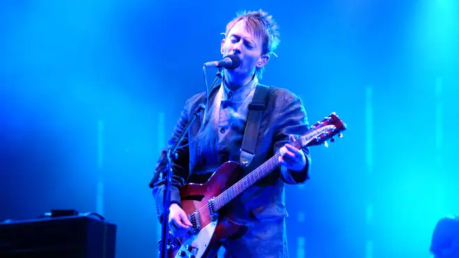Thom Yorke onstage with Radiohead, Glastonbury 1997