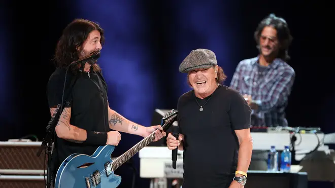 Dave Grohl and Brian Johnson perform on 2 May 2021