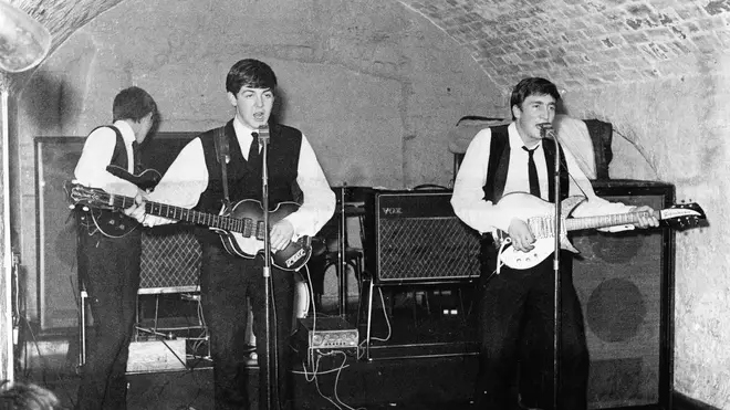 The Beatles onstage at the original Cavern Club, 22 August 1962