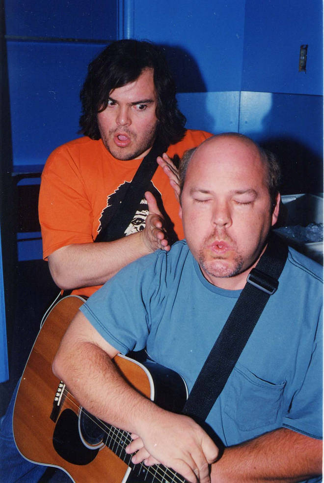 Jack Black and Kyle Gass of Tenacious D during a concert in 2000