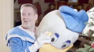 Chris Moyles is dressed as Donald Duck as he's reveals himself as the prankster behind the 'leaked' fake John Lewis Christmas ad