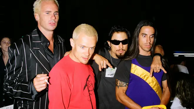 Chad Smith, Flea, Dave Navarro and Anthony Kiedis of Red Hot Chili Peppers at the1995 MTV Video Music Awards
