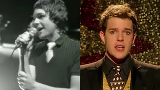 Brandon Flowers in the two different Mr Brightside videos: original (left) and remake (right)