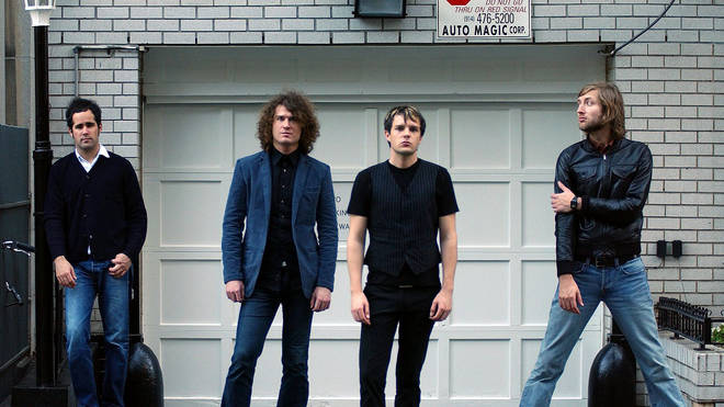 The Killers in a press shot from 2004: Ronnie Vannuci Jr, Dave Keuning, Brandon Flowers and Mark Stoermer