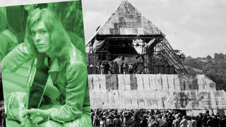 David Bowie and Glastonbury's Pyramid Stage, both pictured in 1971