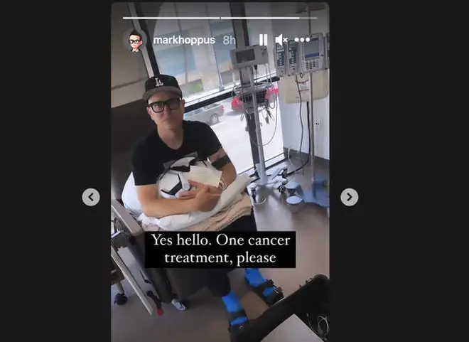 Mark Hoppus shares image of himself in hospital receiving cancer treatment