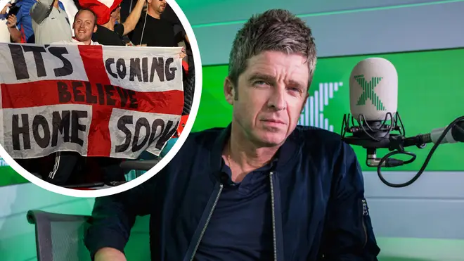 Noel Gallagher with England fans inset