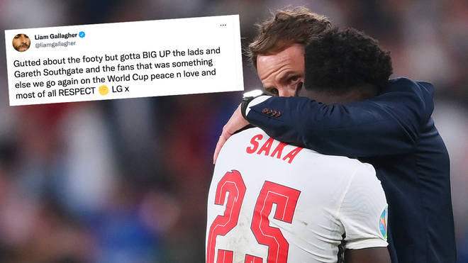 Bukayo Saka is consoled by Gareth Southgate after England lose to Italy in the Euro 2020 final