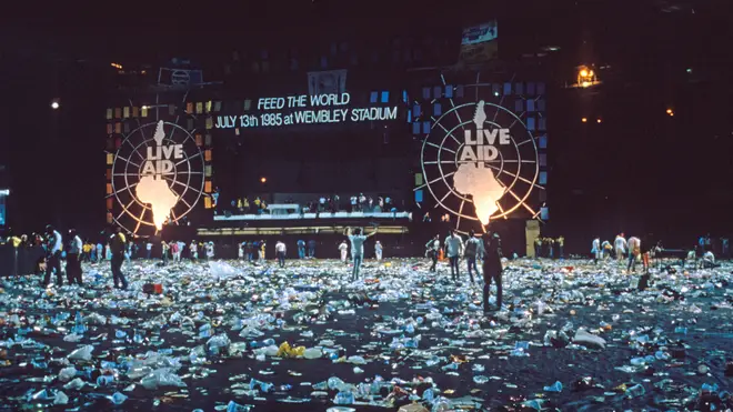 Cleaning up after Live Aid, Wembley Stadium, 13 July 1985