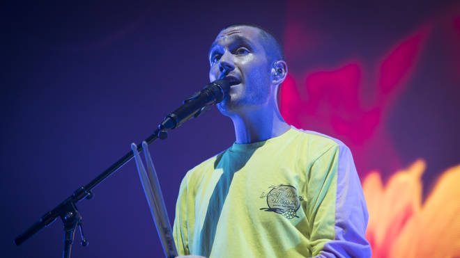 Dan Smith on stage with Bastille in Toronto, September 2019