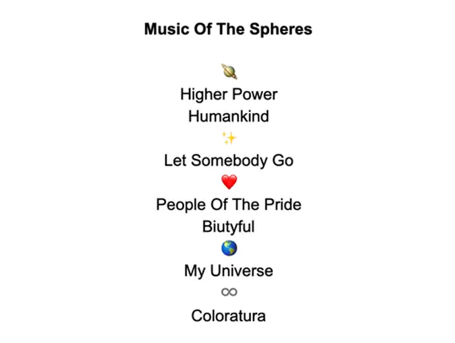 Coldplay reveal tracklist for Music Of The Spheres