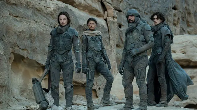 Rebecca Ferguson, Zendaya, Oscar Isaac and Timothée Chalamet in Dune