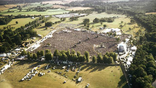 An aerial view of the huge Oasis shows at Knebworth House, August 1996