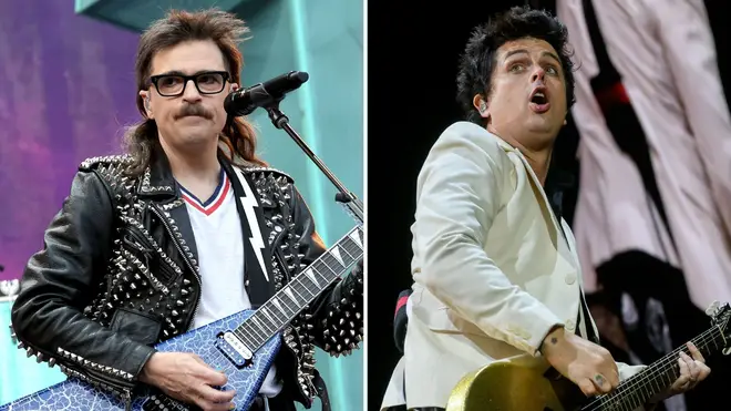 Rivers Cuomo of Weezer and Billie Joe Armstrong of Green Day performing on the Hella Mega Tour in September 2021