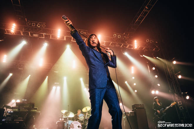 Primal Scream's Bobby Gillespie getting the Big Top crowd to sing along.