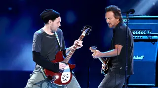 Josh Klinghoffer and Pearl Jam's Eddie Vedder jamming during Global Citizen VAX LIVE: The Concert To Reunite The World earlier this year. (Photo by Kevin Winter/Getty Images for Global Citizen VAX LIVE)