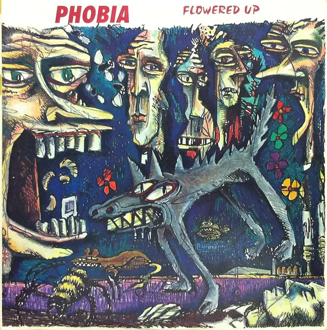 The cover to Flowered Up's Phobia, featuring sleeve art by Paul Cannell
