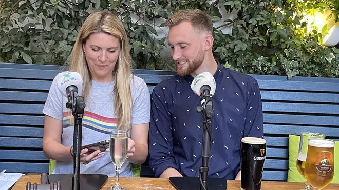 Pippa and Toby during this year's Chris Moyles Show Pubcast recording