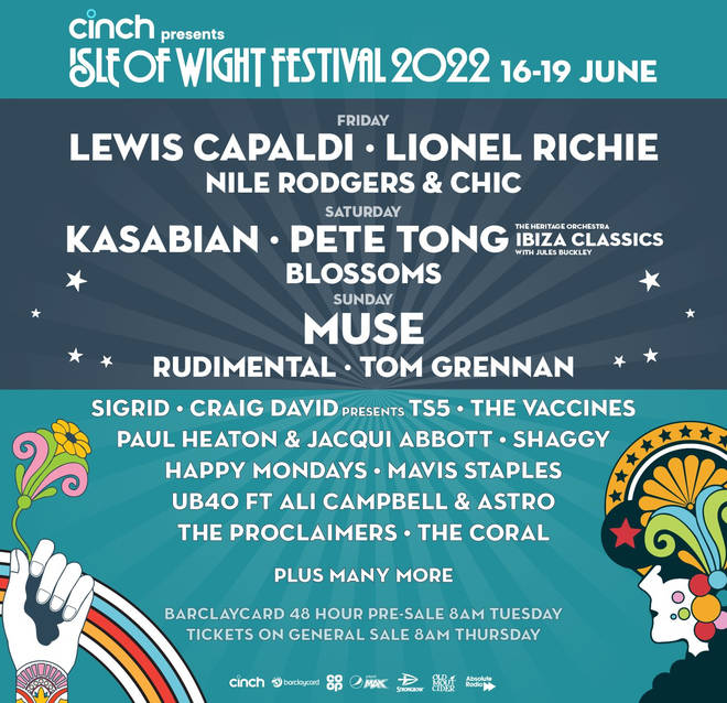Muse, Kasabian, Lionel Richie, Lewis Capaldi, and Pete Tong will all headline the Isle Of Wight Festival in 2022.