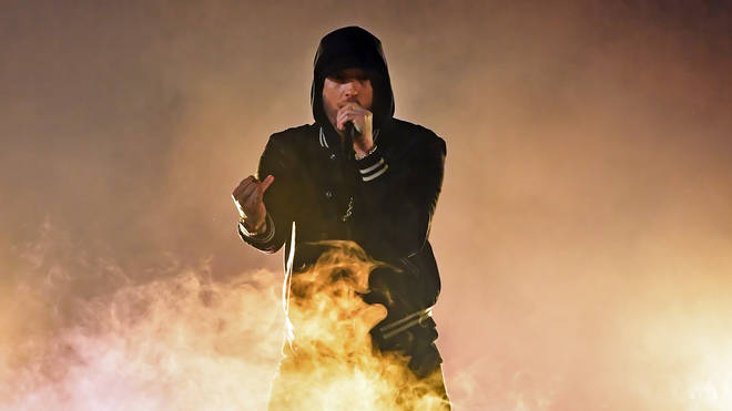 Eminem on stage at the 2018 iHeartRadio Music Awards in Inglewood, California. (Photo by Kevin Winter/Getty Images for iHeartMedia)