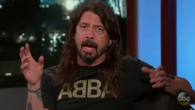 Grohl regularly expresses his affection for ABBA, modelling the band's t-shirt here.